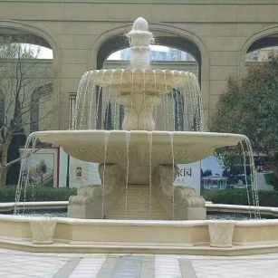 威海 黄金麻花岗岩异型加工——户外庭院石雕流水喷泉