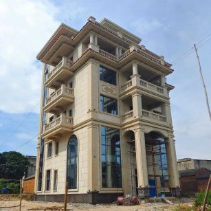 威海 黄金麻花岗岩石材别墅外墙干挂搭配（雕花栏杆花瓶柱门楼罗马柱）