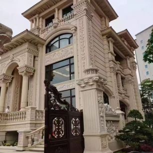 威海 黄金麻花岗岩别墅外墙干挂效果展示