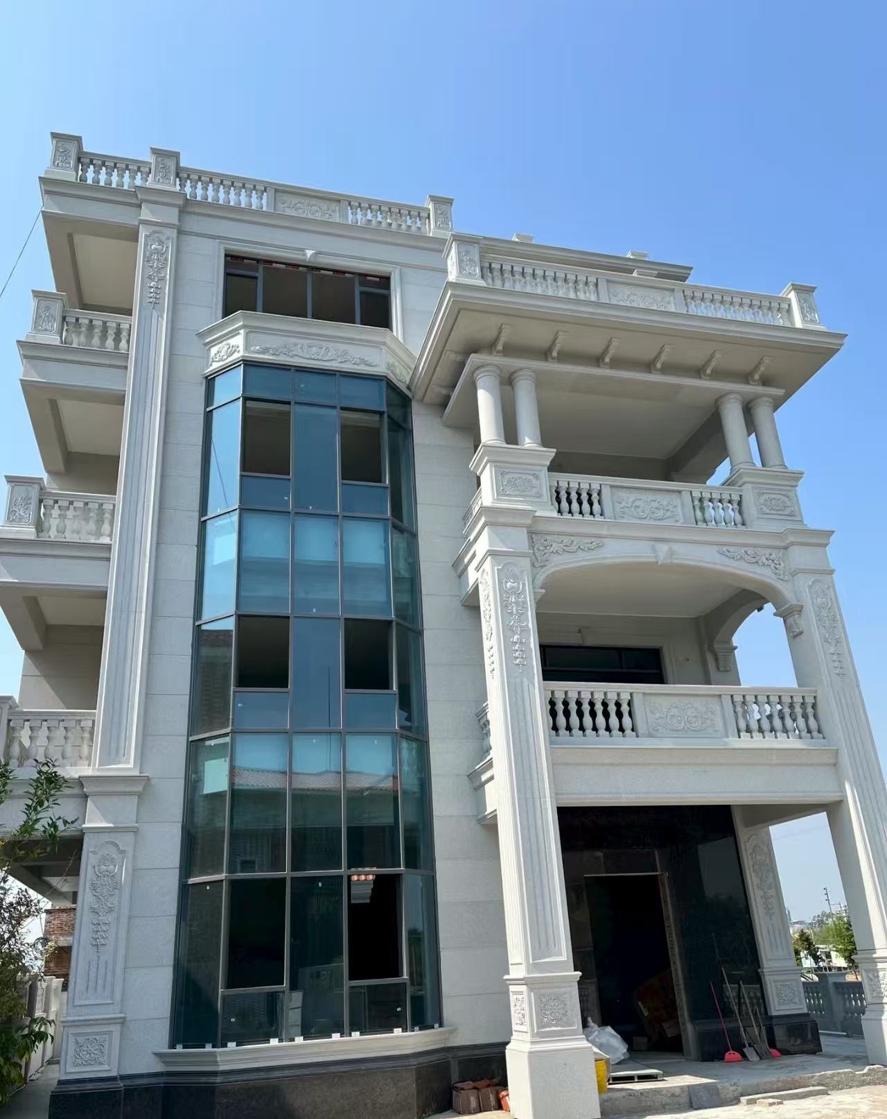 威海 白麻花岗岩别墅外墙干挂效果展示