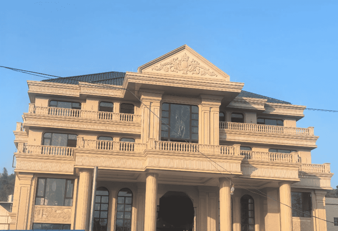 威海黄金麻别墅外墙干挂石材效果示例