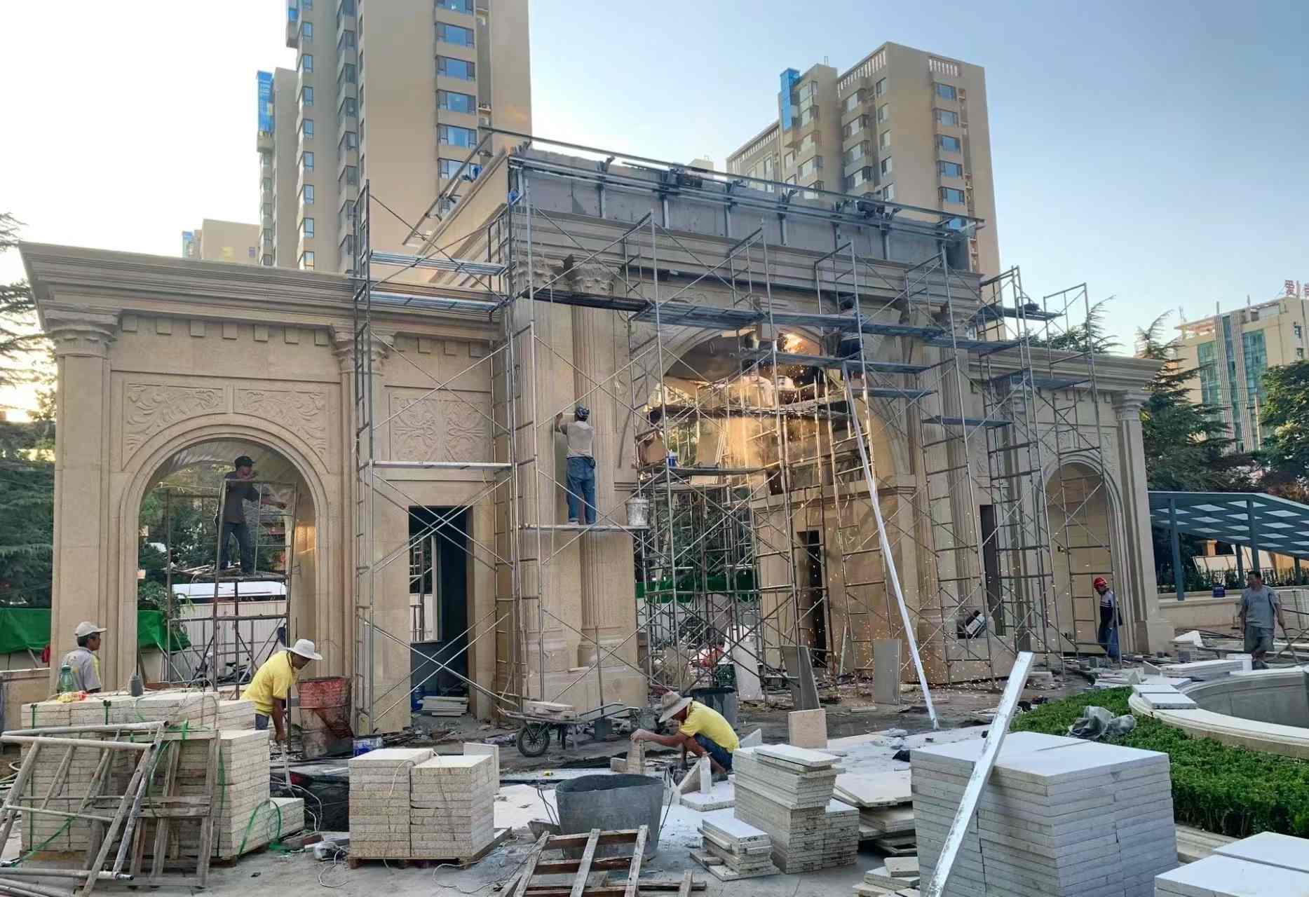 威海 黄金麻荔枝面花岗岩小区门楼外墙干挂