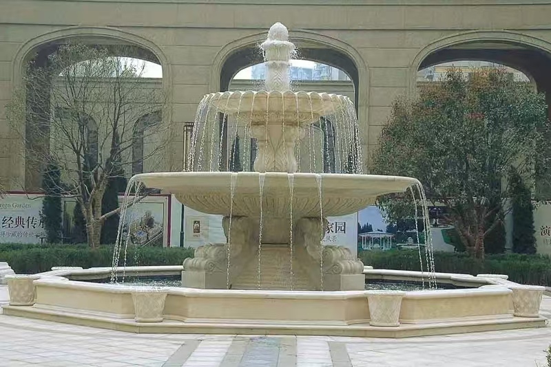 威海 黄金麻花岗岩异型加工——户外庭院石雕流水喷泉