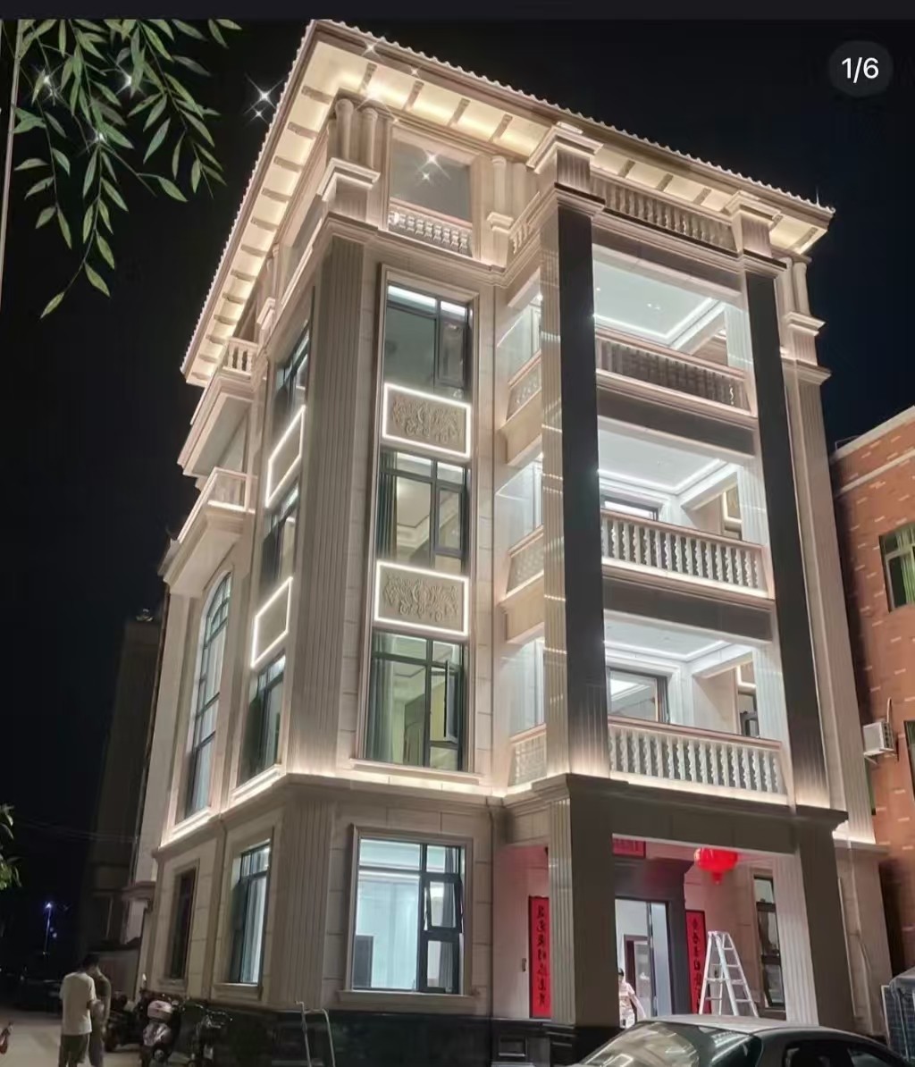 威海 芝麻白花岗岩别墅外墙夜间效果